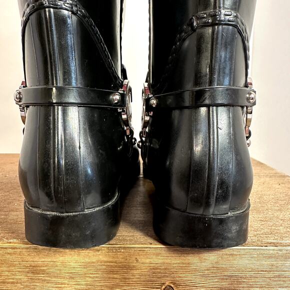 Michael Kors Fulton Harness Rain Boots Womens 6 Waterproof Logo Glossy Classic - Picture 8 of 11